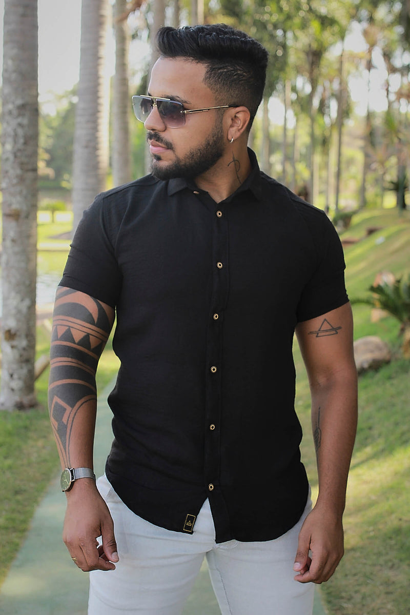 Camisa slim fit Linho Belga Black