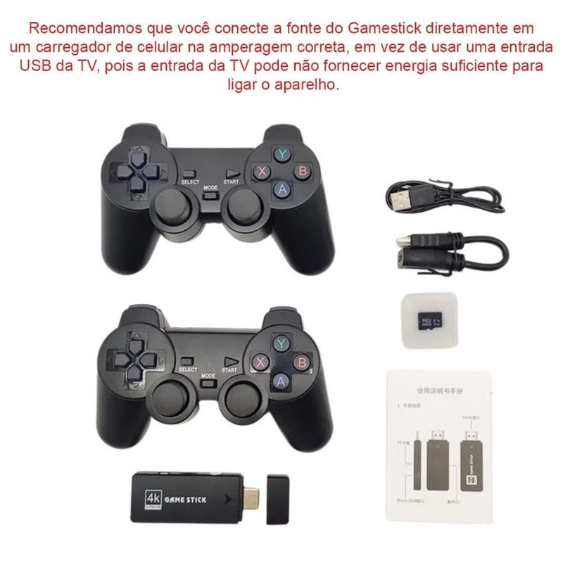 Videogame Stick 10mil 2 Controles Sem Fio Console Original Portatil Jogos Retro Antigo SU